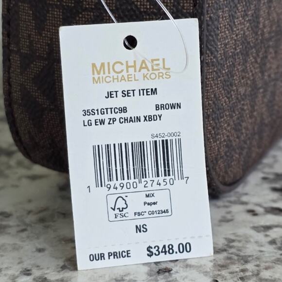 MICHAEL KORS Jet Set Logo Chain Camera XBody Bag Dark Brown Logo Pink Trim - Picture 16 of 16